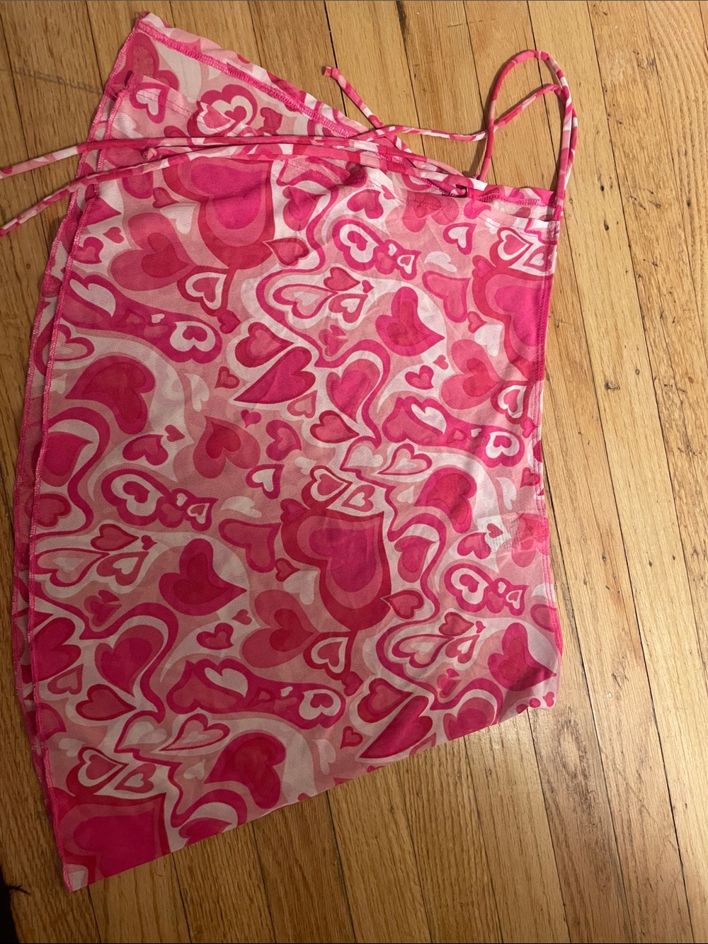 Pink Heart Print Sheer Slip Dress